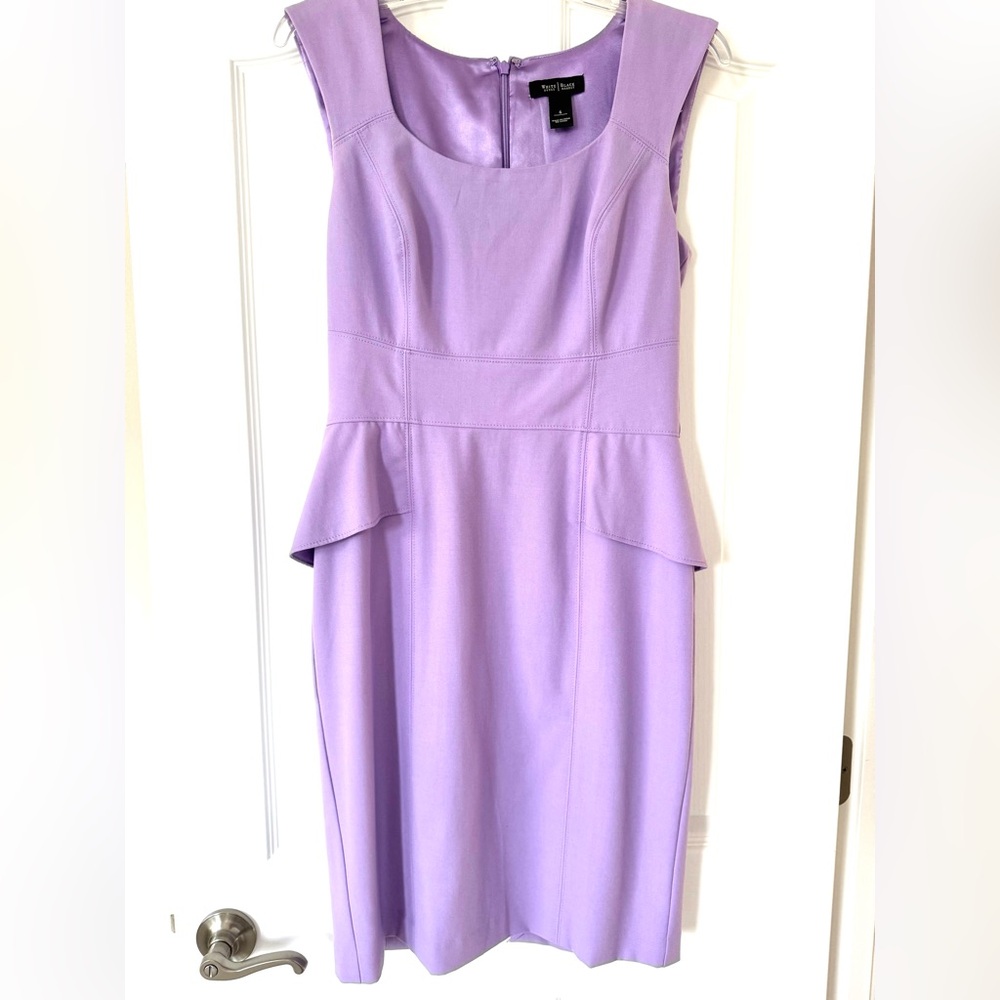 👗 Vintage White House Black Market Lavender Purple Peplum Midi Dress Size 6
